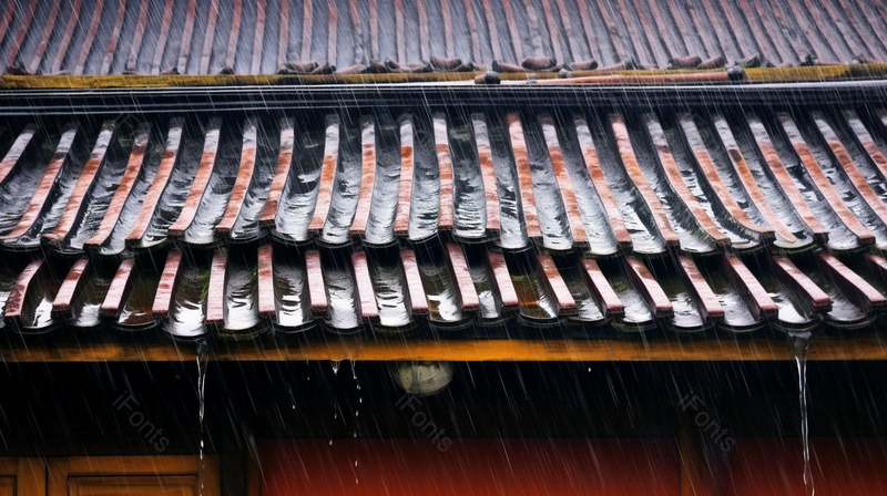 青瓦红砖的古建筑在雨中的房屋特写,高清,摄影图,摄影图片,图片大全,摄影图免费下载